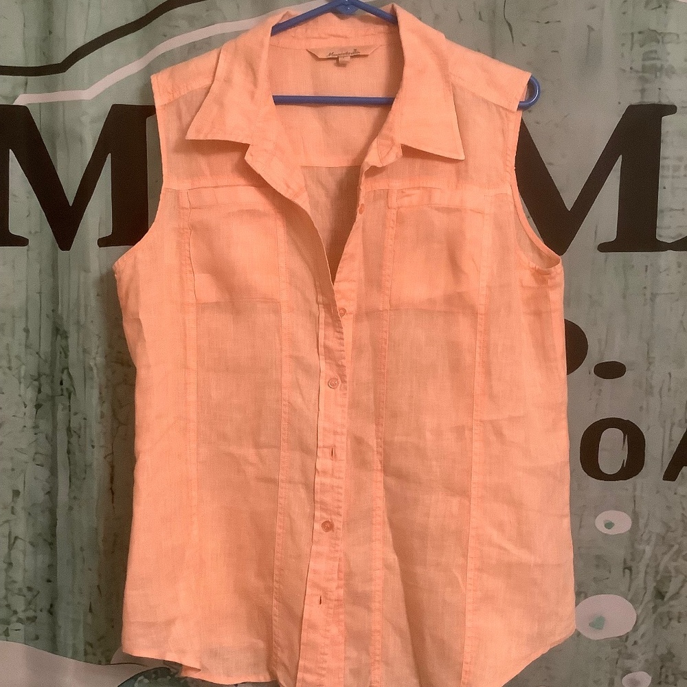 Margaritaville Sleeveless  peach linen blouse
